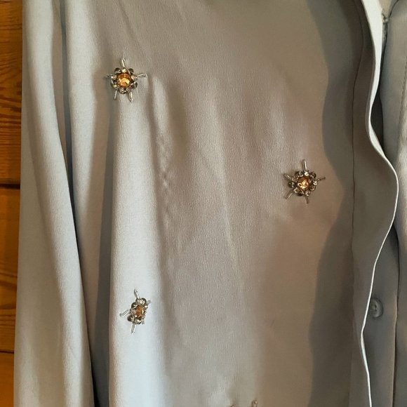 Ann Taylor dusk- blue starburst blouse with gems. Size Small - Picture 5 of 6